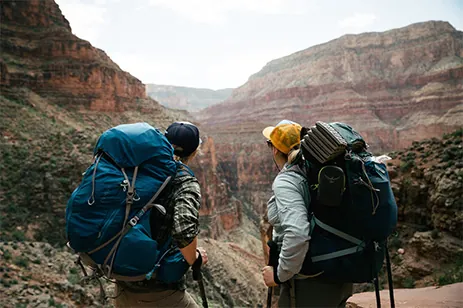 hikers looking at mountains