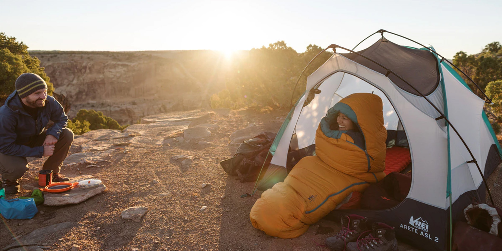 two people tent camping