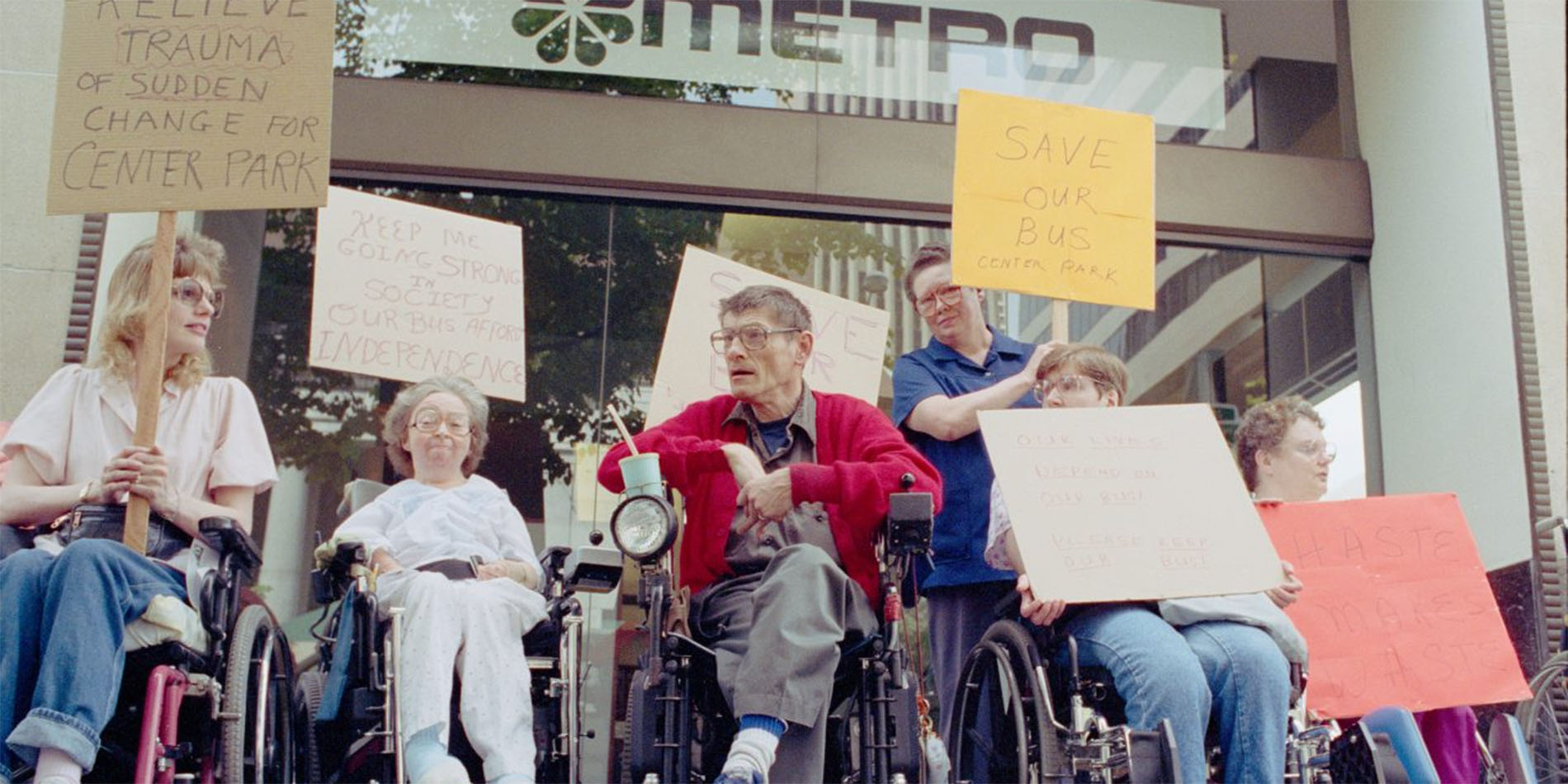 Group of people protesting disability discrimination